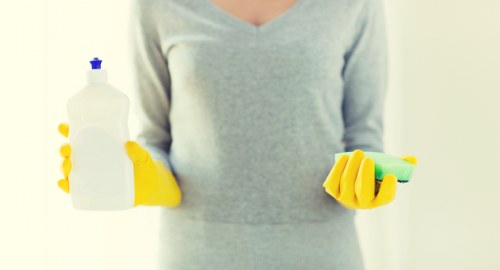 Bathroom cleaned with essential house cleaning tools