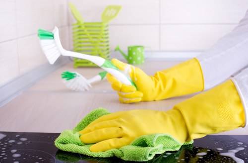 Professionally cleaned rug drying in a bright space