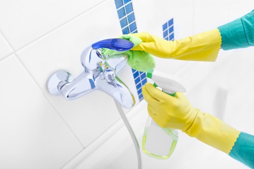 Professional deep cleaning in a bright modern kitchen