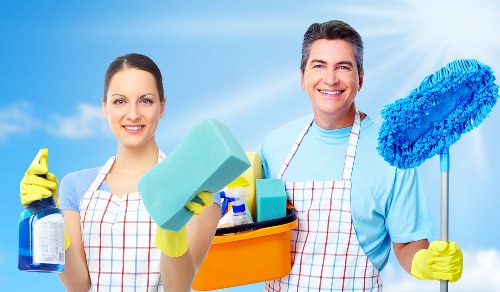 Regular cleaning supplies arranged for daily maintenance